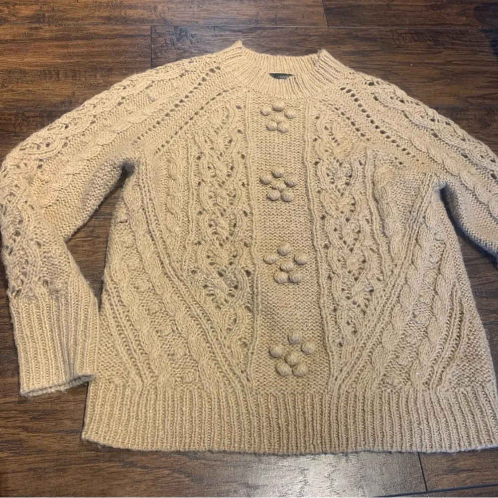 J Crew | Cable-knit pointelle sweater with popcorn flowers - Picture 2 of 8